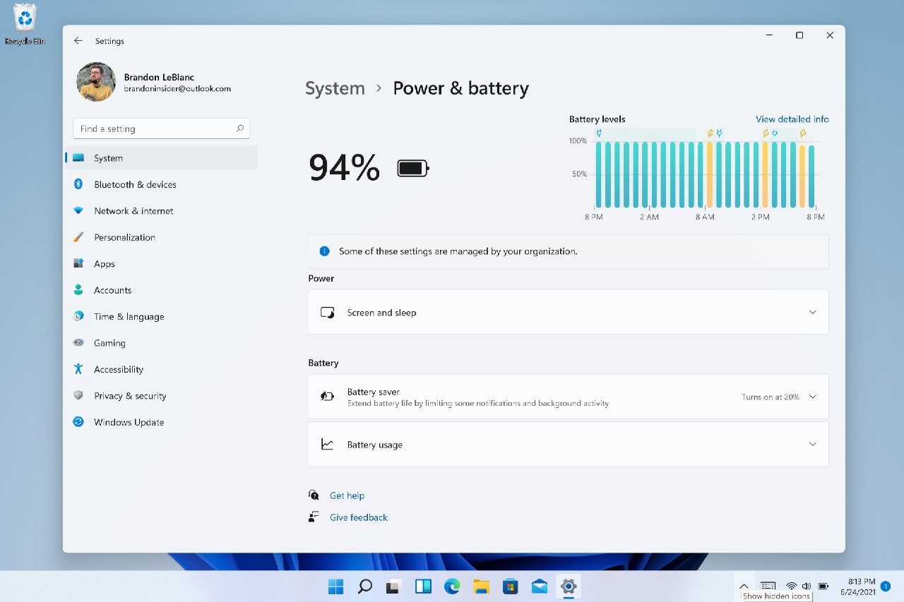 Power & Battery Windows 11 Insider Preview Build 22000.51